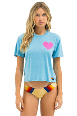 Aviator Nation - Heart Print Boyfriend Tee - Aqua / Neon Pink