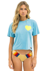 Aviator Nation - Heart Print Boyfriend Tee - Aqua / Neon Yellow