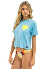 Aviator Nation - Heart Print Boyfriend Tee - Aqua / Neon Yellow