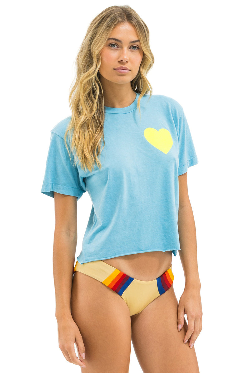 Aviator Nation - Heart Print Boyfriend Tee - Aqua / Neon Yellow