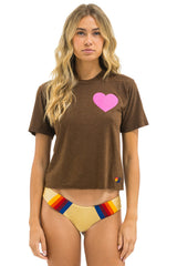 Aviator Nation - Heart Print Boyfriend Tee - Chocolate / Neon Pink