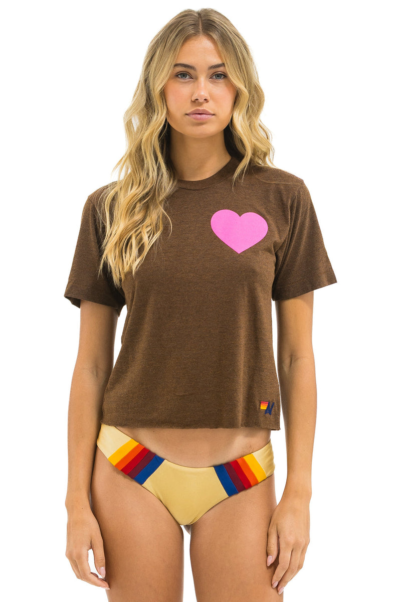Aviator Nation - Heart Print Boyfriend Tee - Chocolate / Neon Pink
