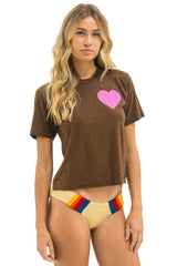 Aviator Nation - Heart Print Boyfriend Tee - Chocolate / Neon Pink