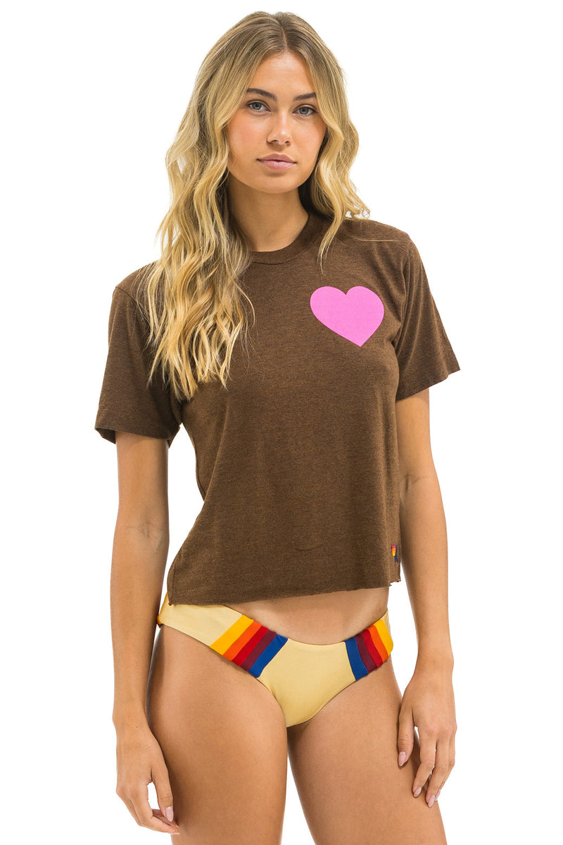 Aviator Nation - Heart Print Boyfriend Tee - Chocolate / Neon Pink