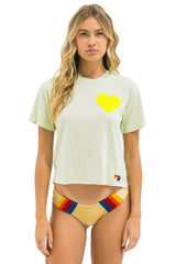 Aviator Nation - Heart Print Boyfriend Tee - Lime Cream / Neon Yellow