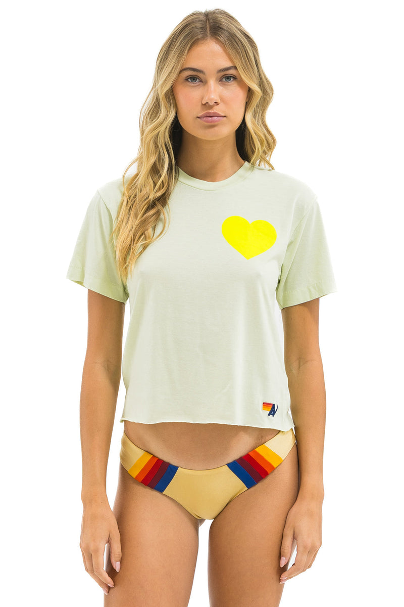 Aviator Nation - Heart Print Boyfriend Tee - Lime Cream / Neon Yellow