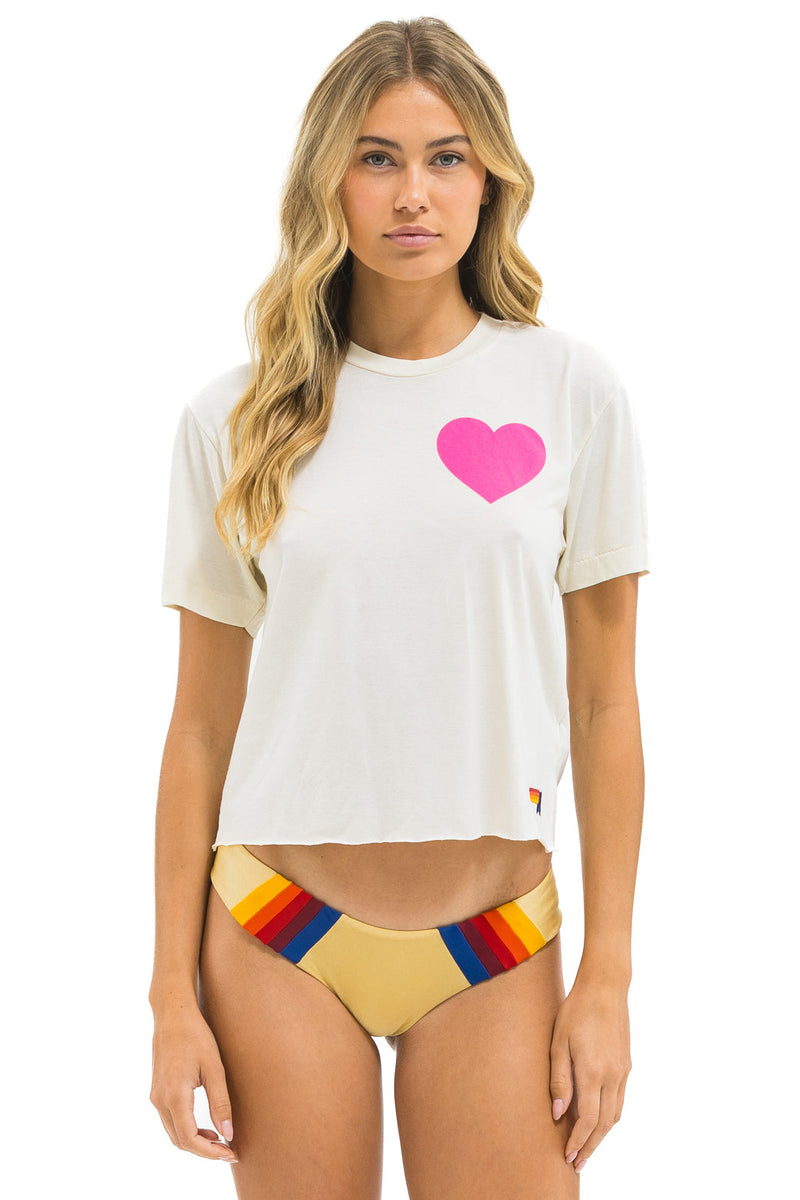 Aviator Nation - Heart Print Boyfriend Tee - Vintage White / Neon Pink