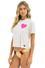 Aviator Nation - Heart Print Boyfriend Tee - Vintage White / Neon Pink
