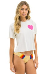 Aviator Nation - Heart Print Boyfriend Tee - Vintage White / Neon Pink
