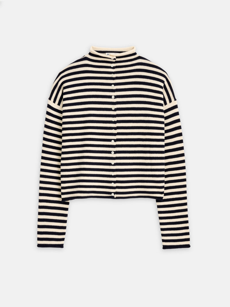 Taylor Striped Cardigan in Navy/Ivory, front