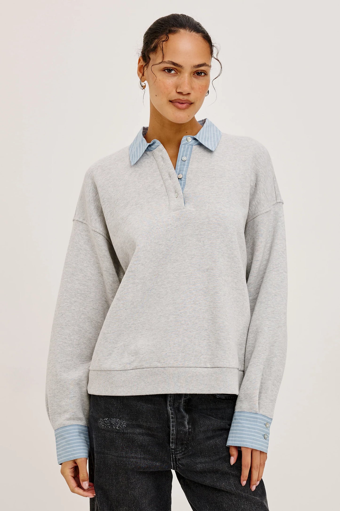 Rails - Zavier Heather Grey Sweatshirt w/ Blue/White Collar