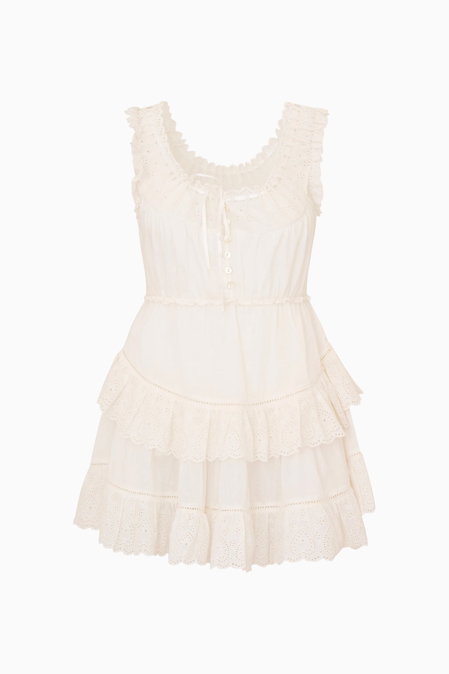 LoveShackFancy - Zayan Heart Eyelet Cotton Mini Dress - White