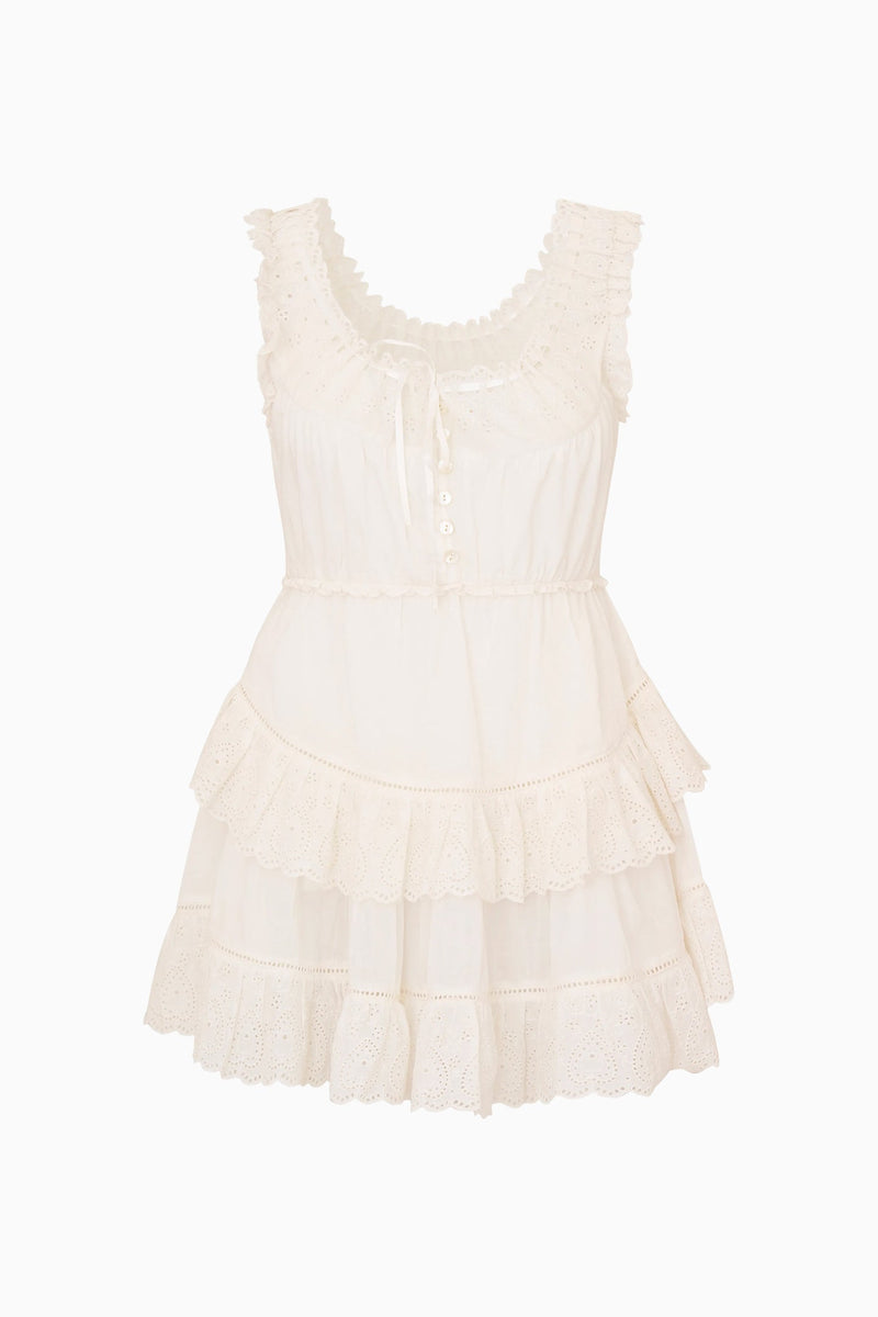 LoveShackFancy - Zayan Heart Eyelet Cotton Mini Dress - White