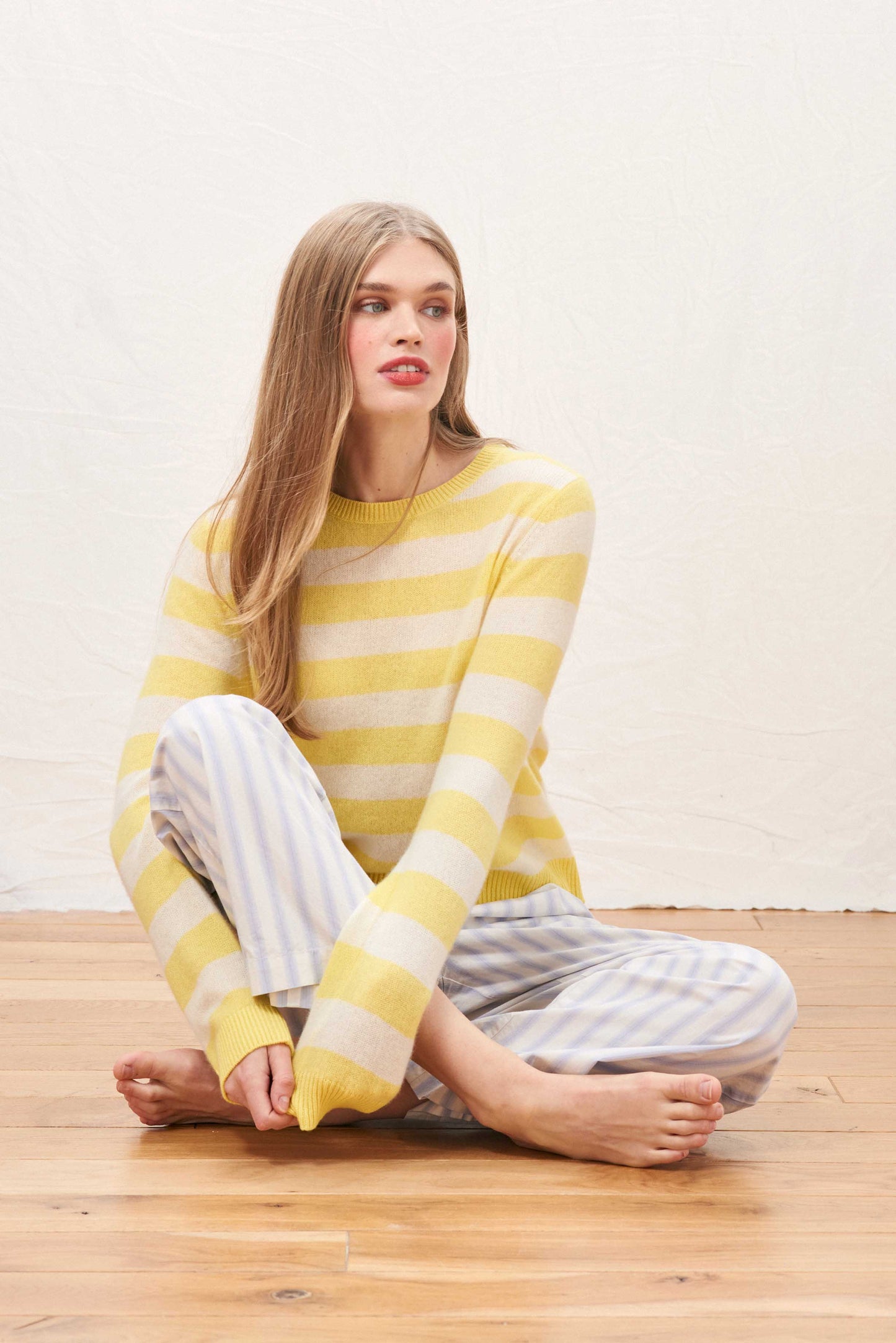 Jumper 1234 - Cashmere Stripe Crew Sweater - Yellow