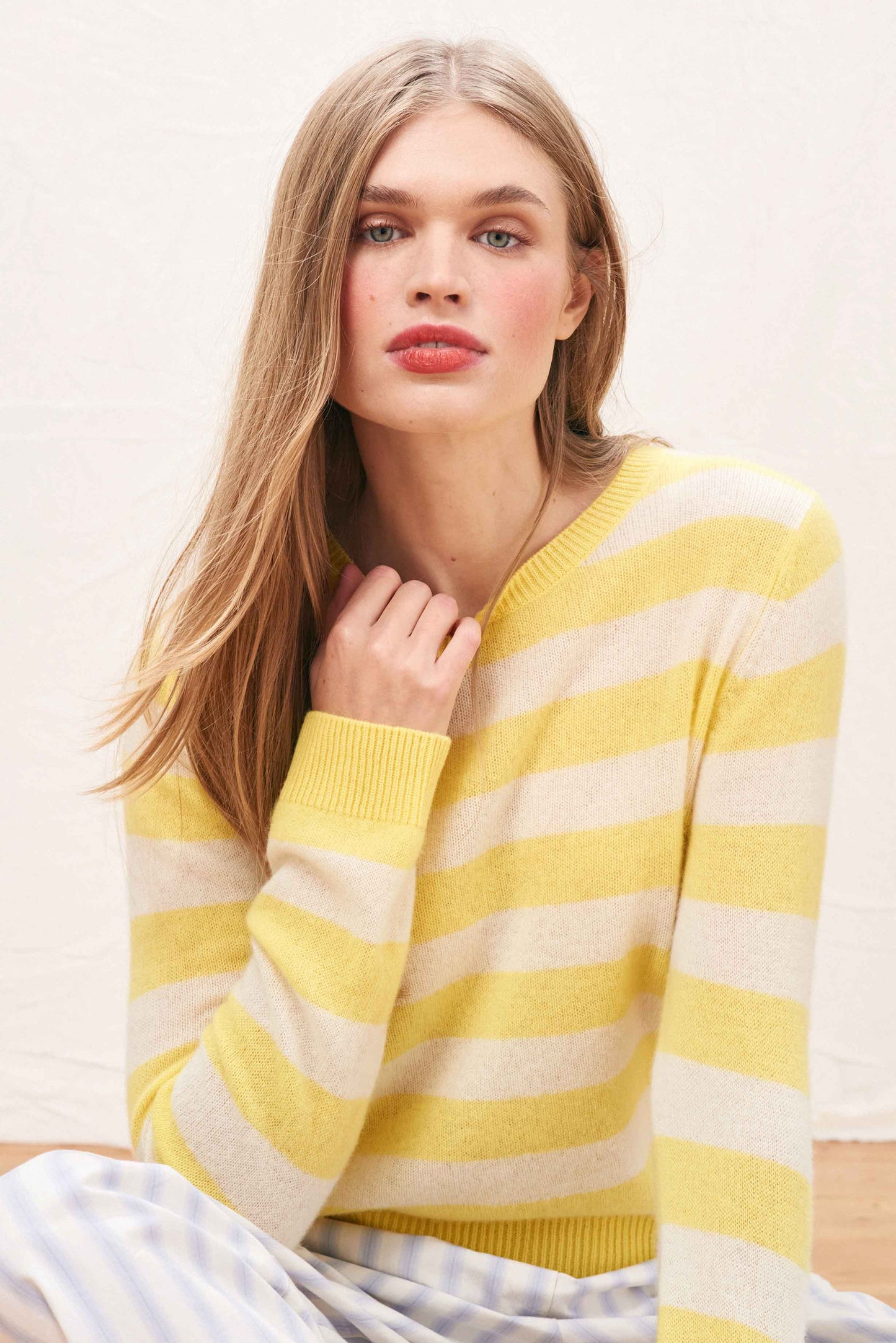Jumper 1234 - Cashmere Stripe Crew Sweater - Yellow