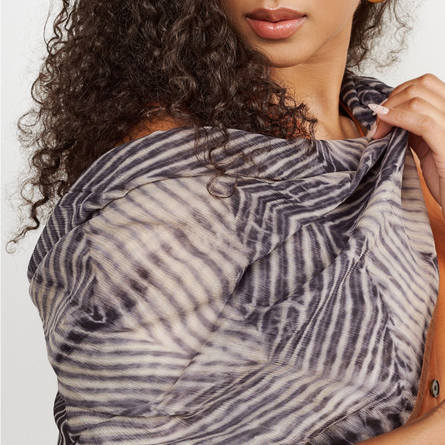 Samu Black Hand Crafted  Shibori Print Silk Chiffon Sqaure Scarf