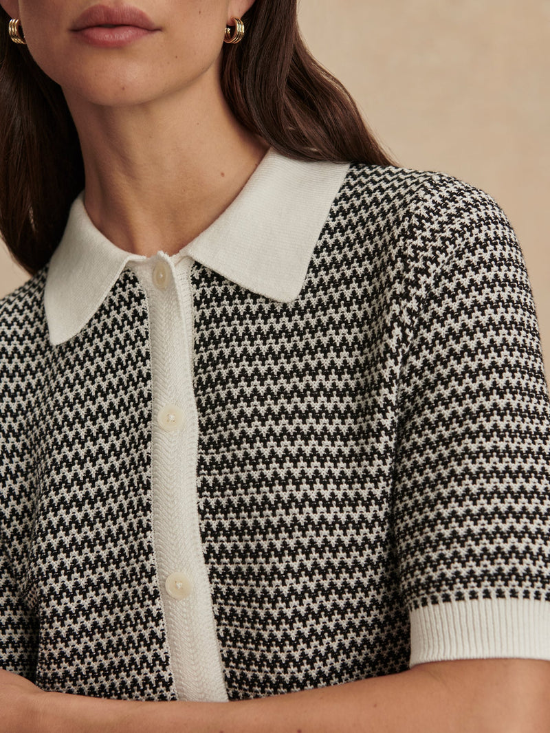Varley - Gaelle Polo Knit Top - Snow White/ Black