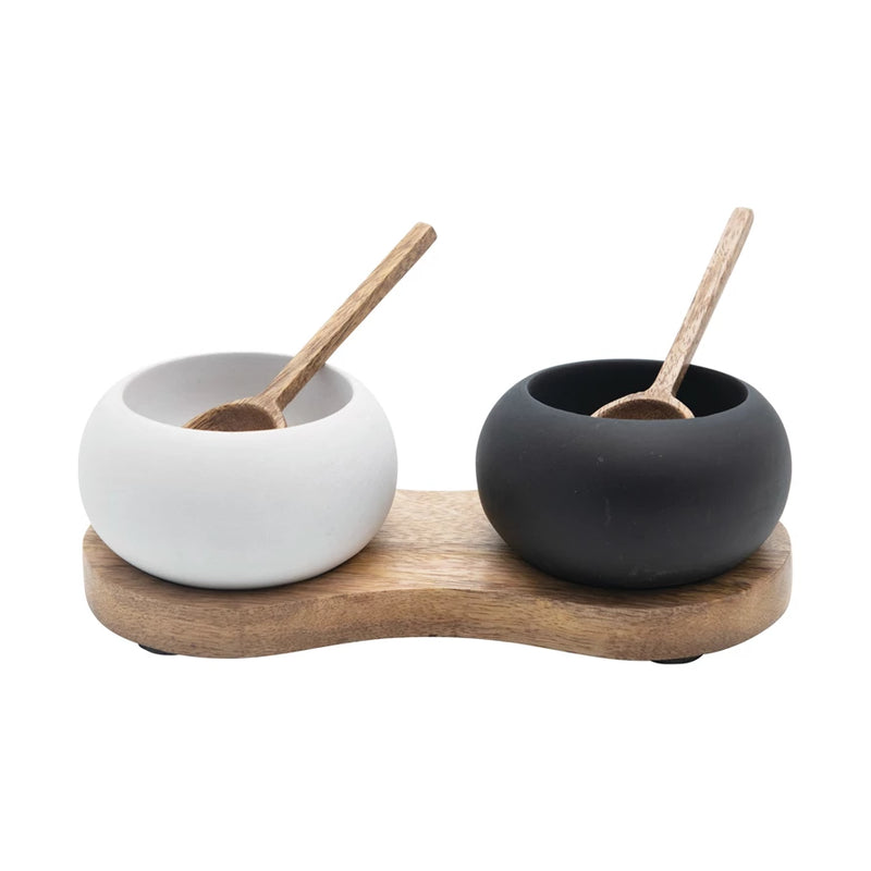 Mango Wood Tray w/ 2 Bowls and Spoons