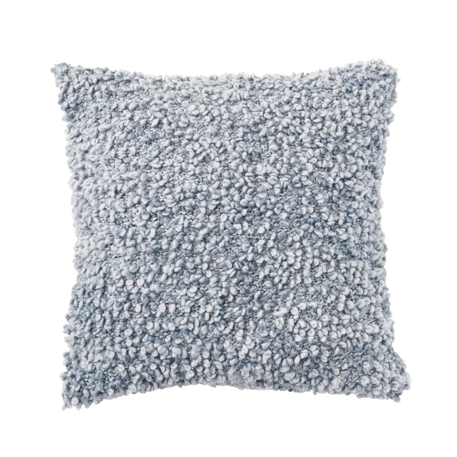 Square Hand-Woven Cotton Bouclé Pillow w/ Chambray Back, Polyester Fill