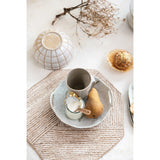 Cotton & Jute Embroidered Octagon Shaped Placemat, Natural & White