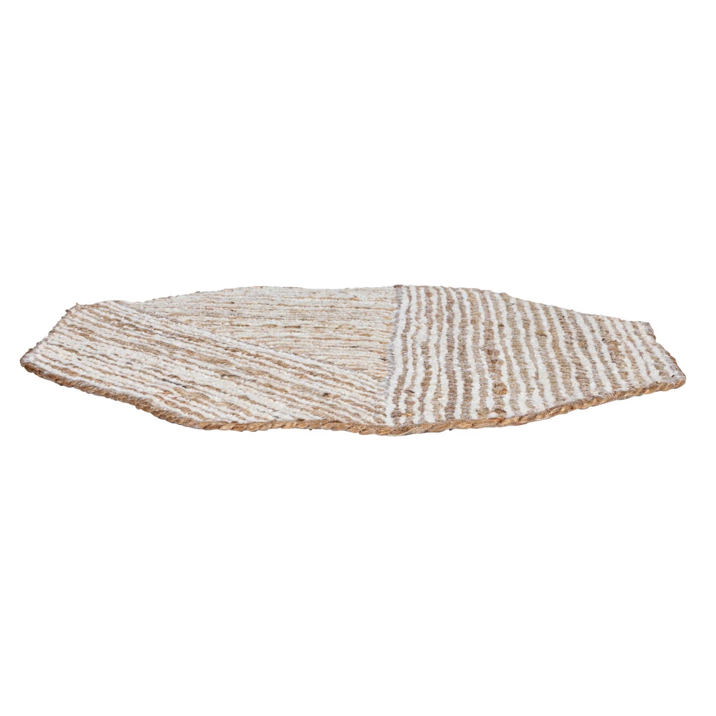 Cotton & Jute Embroidered Octagon Shaped Placemat, Natural & White