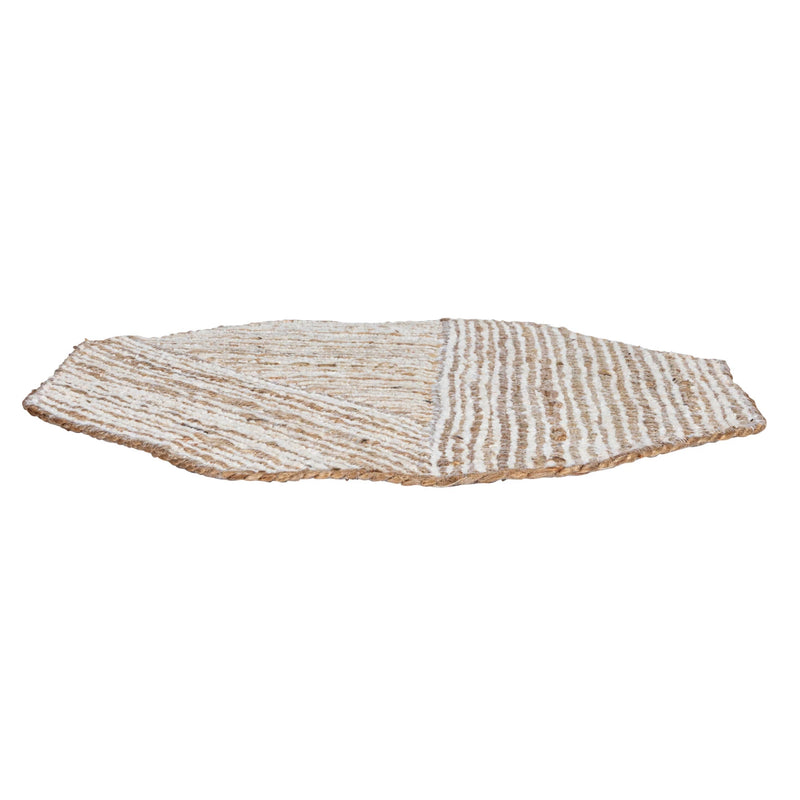 Cotton & Jute Embroidered Octagon Shaped Placemat, Natural & White