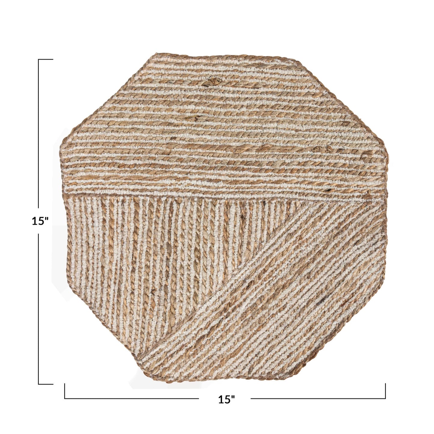 Cotton & Jute Embroidered Octagon Shaped Placemat, Natural & White