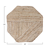Cotton & Jute Embroidered Octagon Shaped Placemat, Natural & White