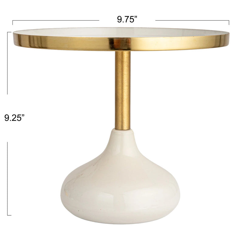 Enameled Metal Pedestal, Cream Color & Gold Finish