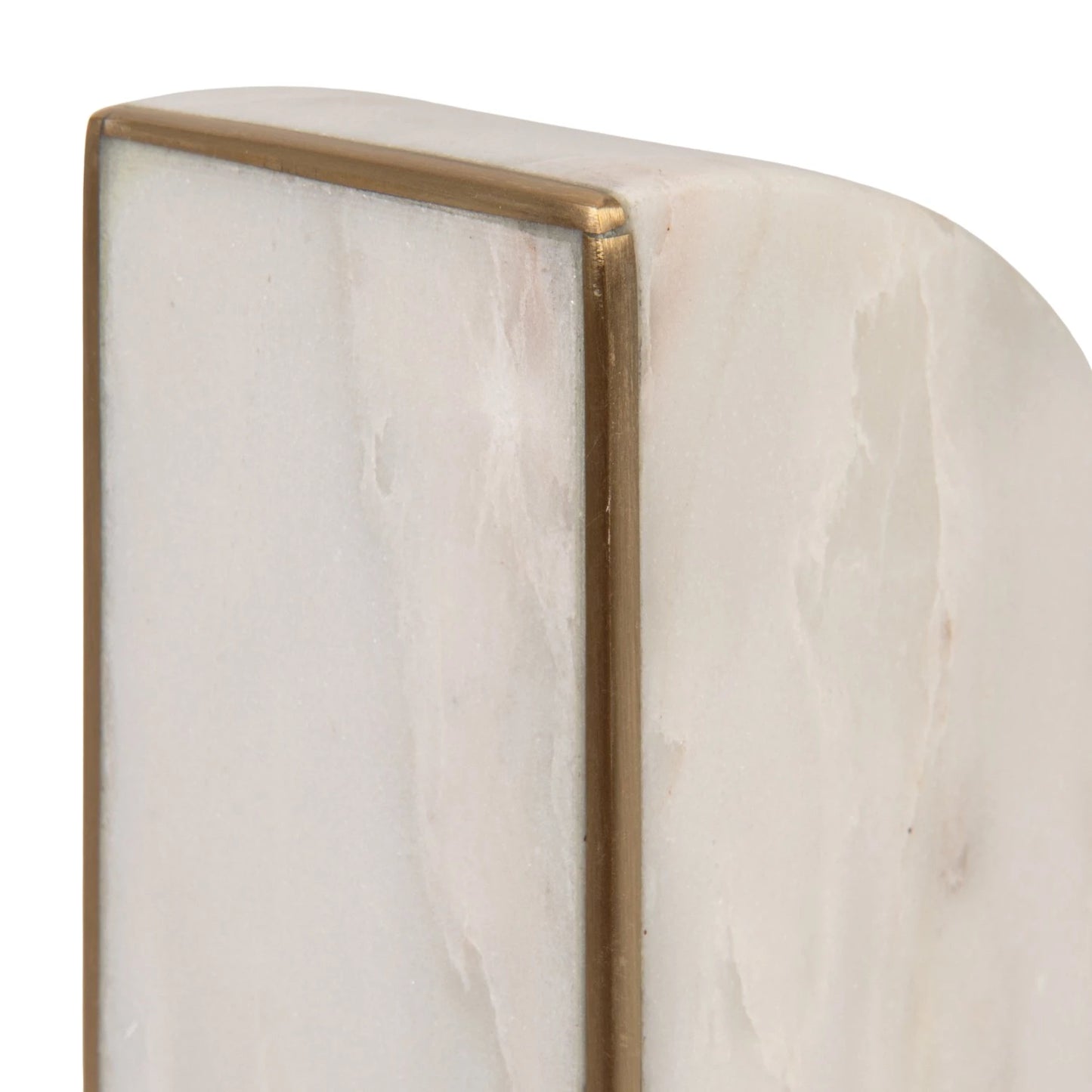 Marble Bookends w/ Brass Inlay, Gold Finish & White, Set of 2