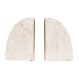 Marble Bookends w/ Brass Inlay, Gold Finish & White, Set of 2