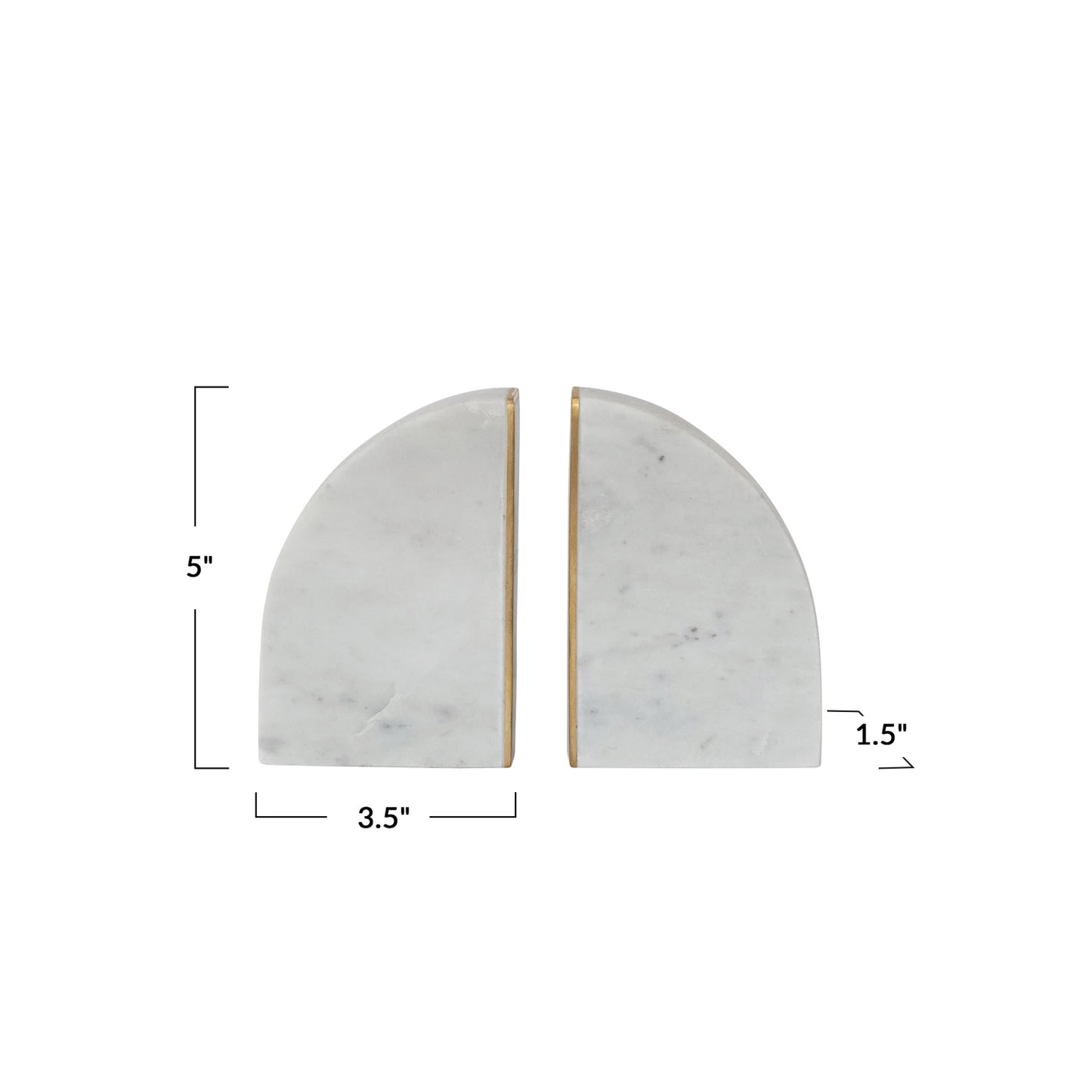Marble Bookends w/ Brass Inlay, Gold Finish & White, Set of 2