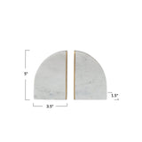 Marble Bookends w/ Brass Inlay, Gold Finish & White, Set of 2