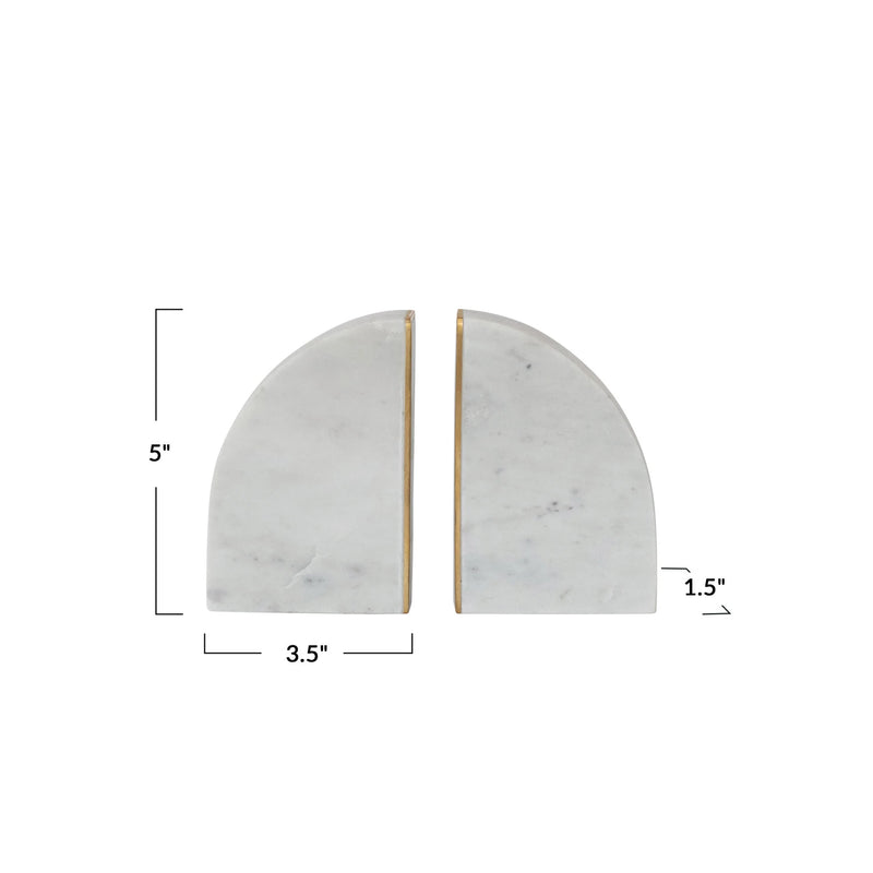Marble Bookends w/ Brass Inlay, Gold Finish & White, Set of 2