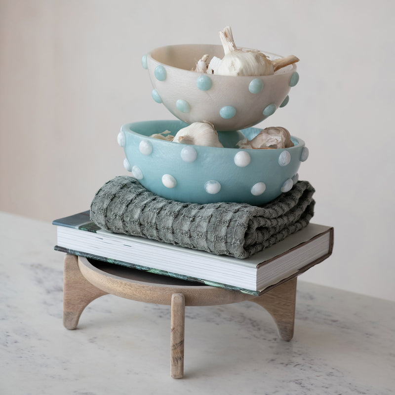 Marbled Resin Hobnail Bowl - Blue & White