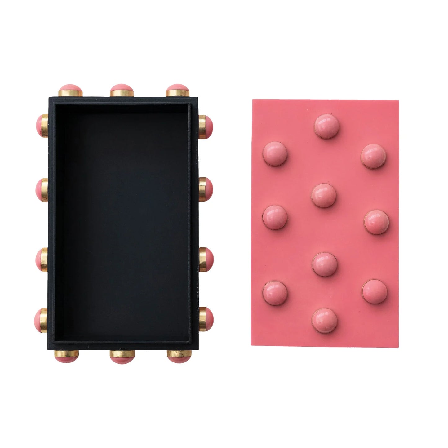 Resin & Brass Studded Box -  Pink & Gold Finish