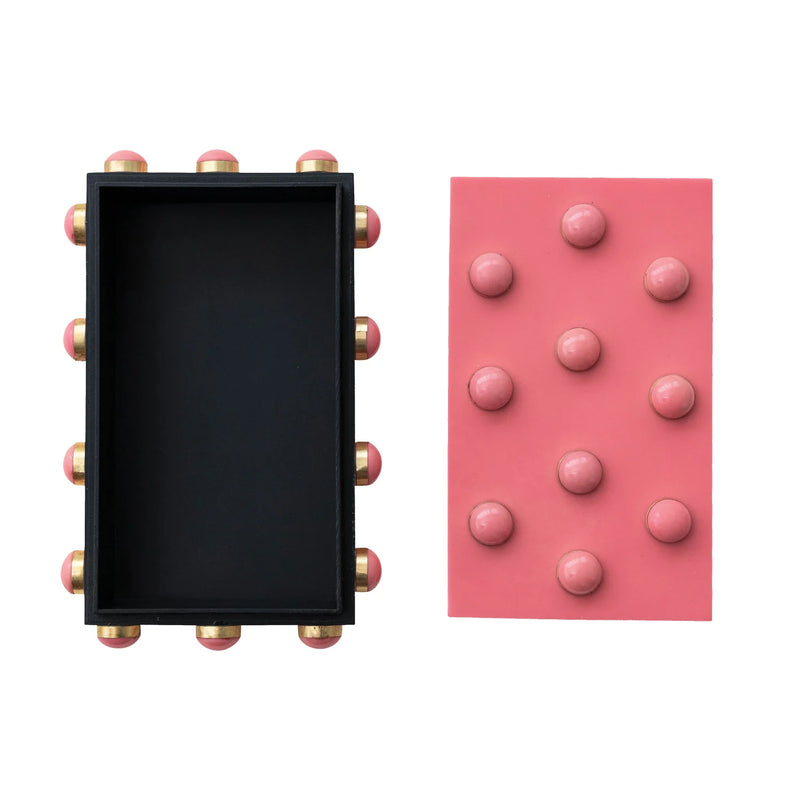 Resin & Brass Studded Box -  Pink & Gold Finish