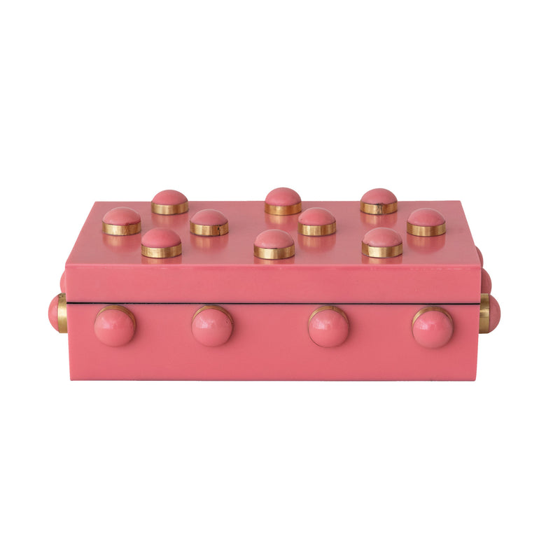 Resin & Brass Studded Box -  Pink & Gold Finish