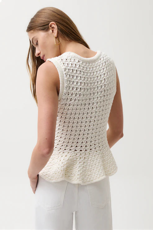 Pistola - Anna Peplum Openwork Sweater Tank - White
