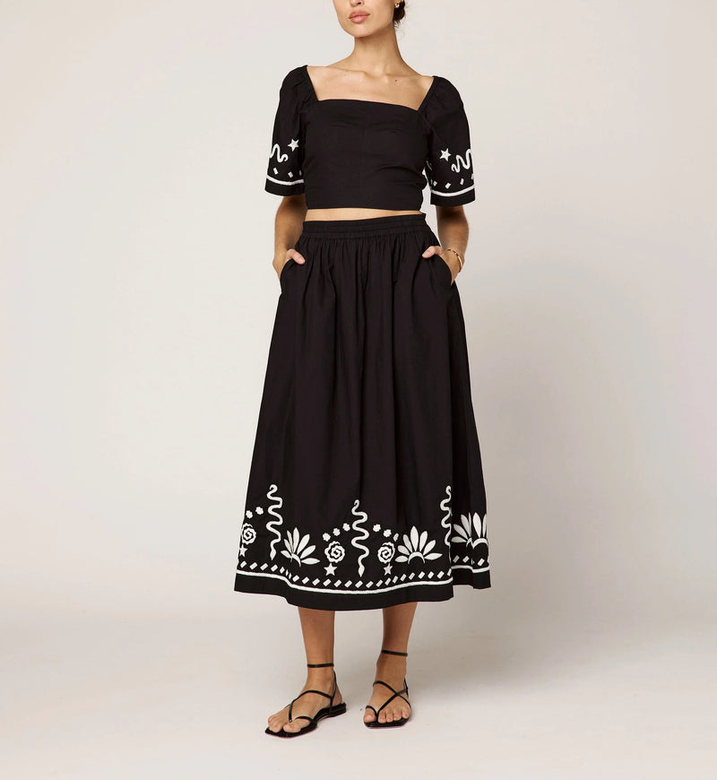 Cleobella - Ashleen Midi Skirt - Black/Ivory