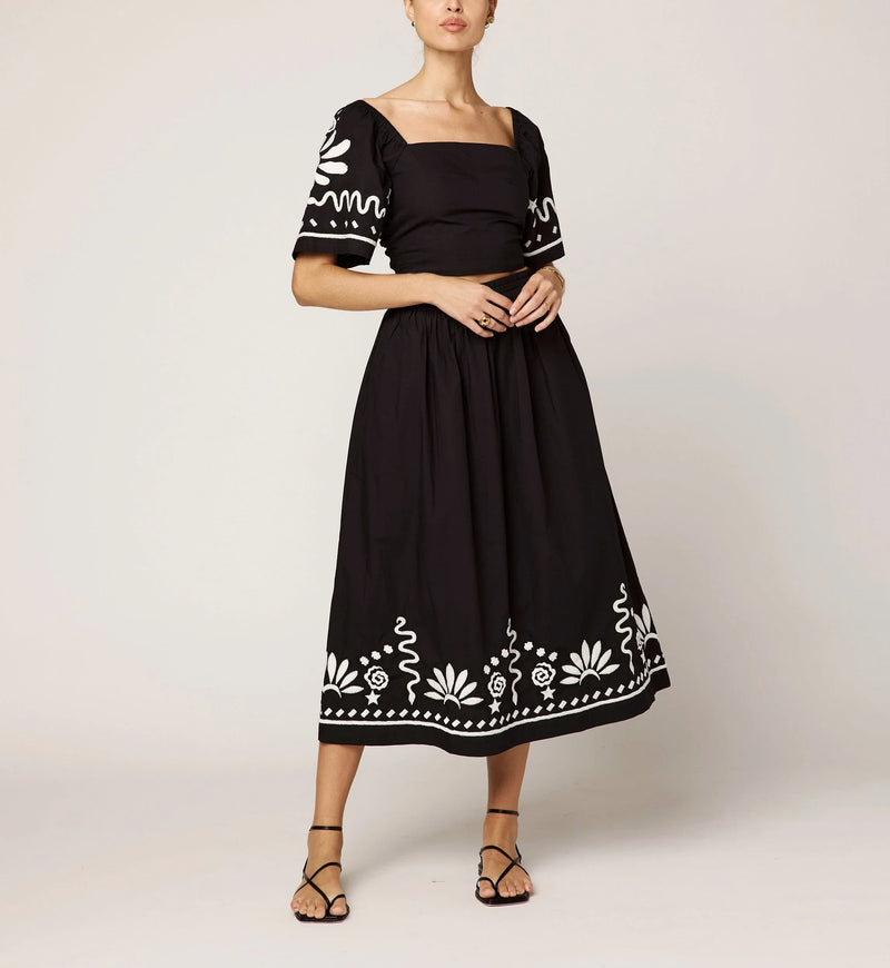 Cleobella - Ashleen Midi Skirt - Black/Ivory