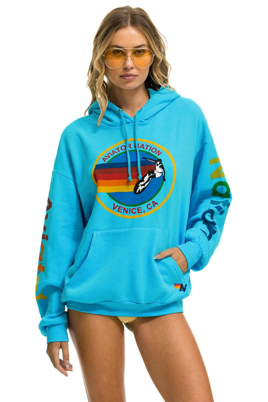 Aviator Nation 5 Stripe Stitch Hoodie - Neon Blue/Neon Rainbow