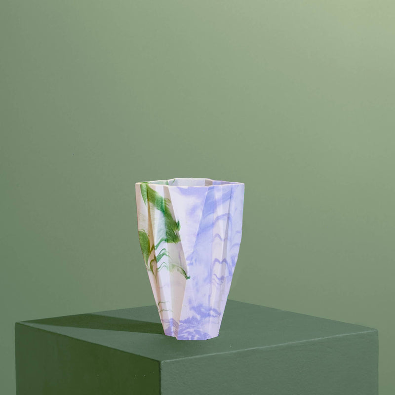 Art Deco Jesmonite Vase - Marbled Olive & Oat