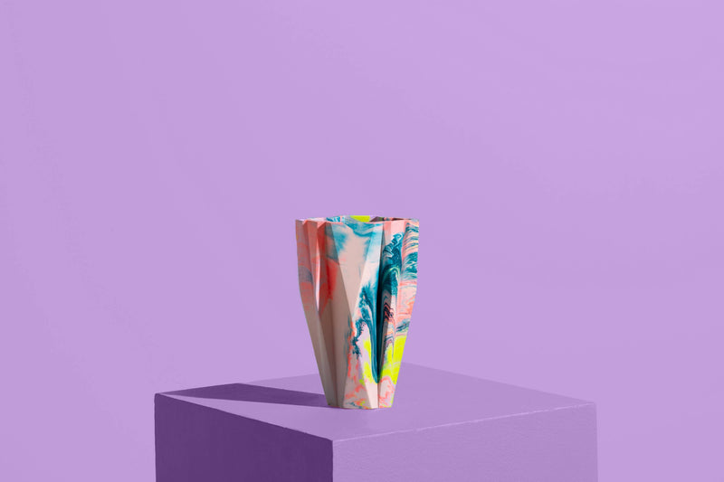 Marbled Jesmonite Vase - Coral, Lilac & Yellow