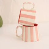 Ceramic Pink Stripe Coffee Cup- 220ml