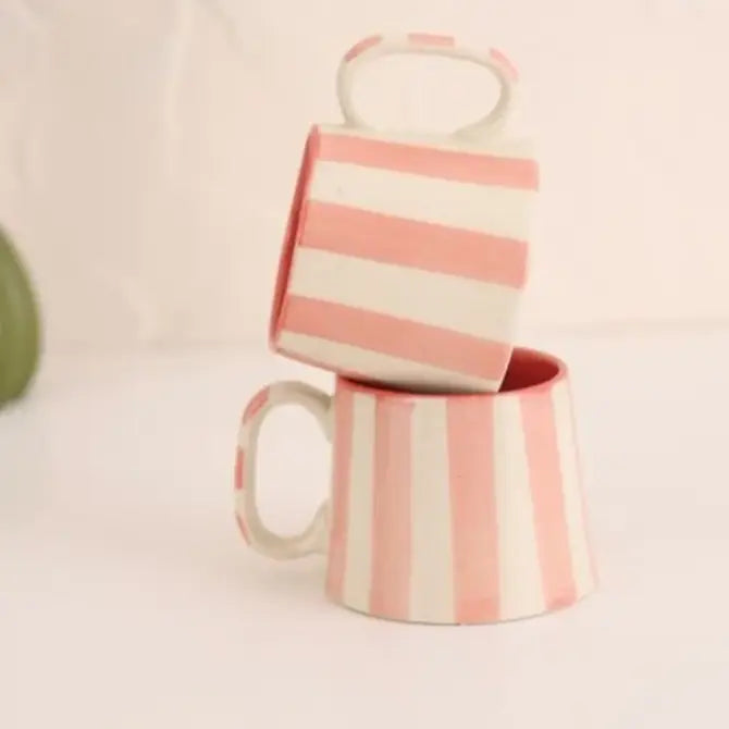 Ceramic Pink Stripe Coffee Cup- 220ml