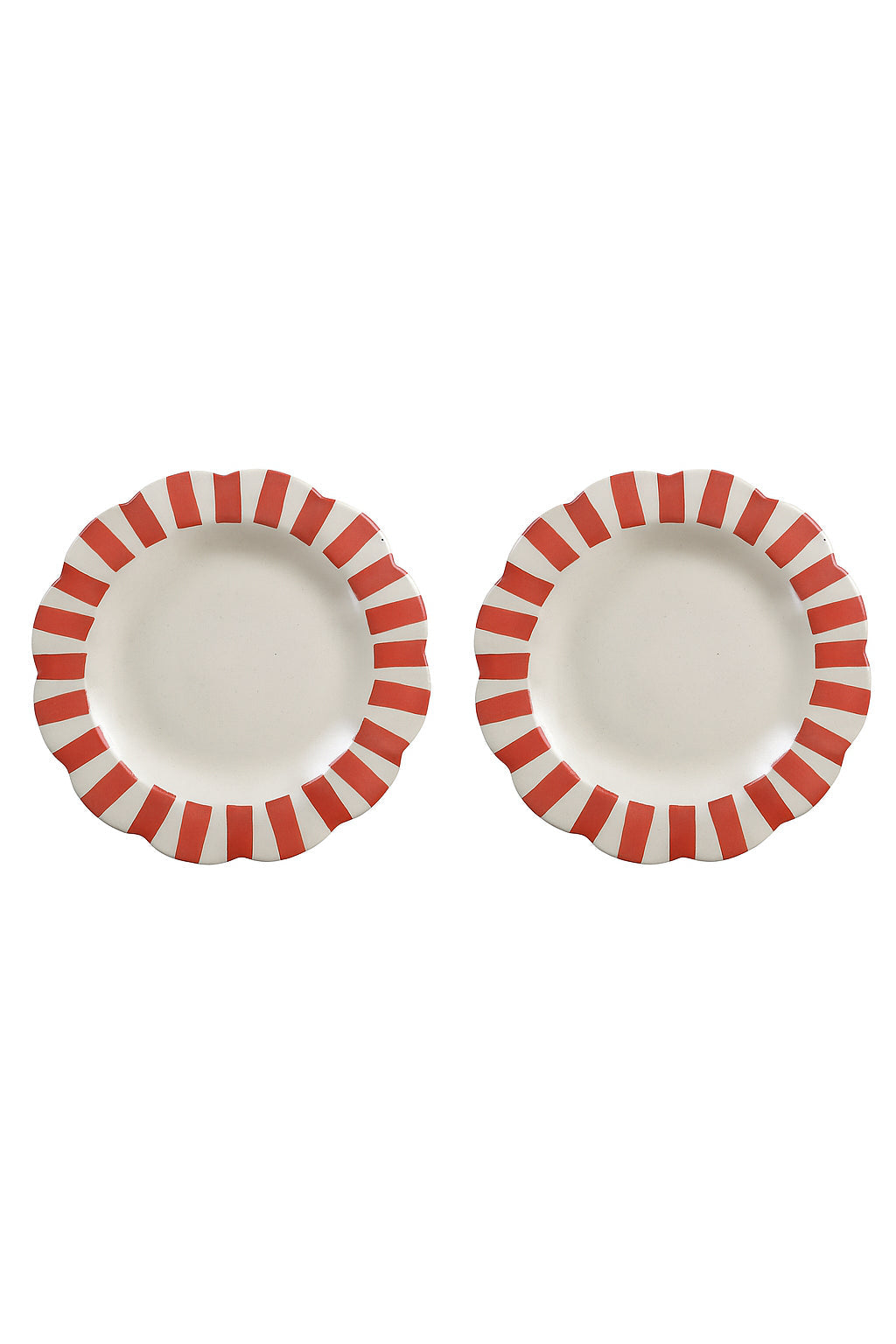 Ceramic Stripe Dinner Plate,  Red- 10 x 10 x 1.25 Inches ( Set of 2 )
