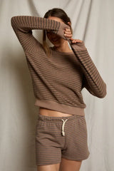PerfectWhiteTee - Bennie Terry Sweatshort - Mocha Charcoal Stripe