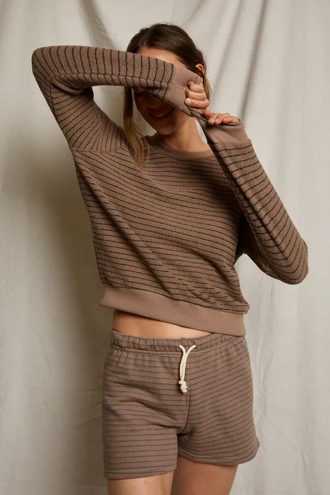 PerfectWhiteTee - Bennie Terry Sweatshort - Mocha Charcoal Stripe