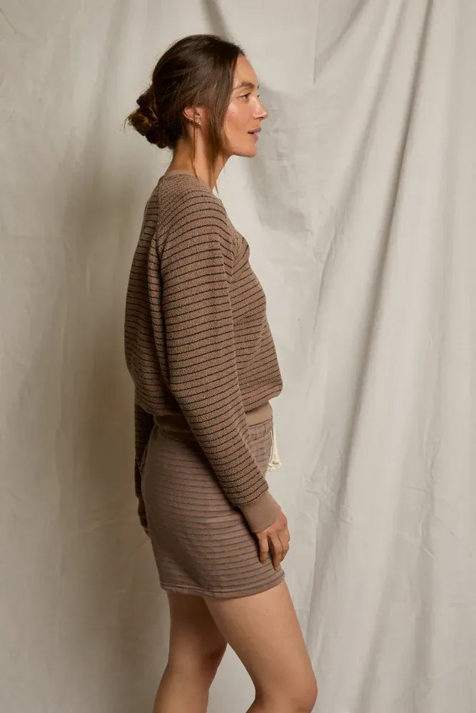 PerfectWhiteTee - Bennie Terry Sweatshort - Mocha Charcoal Stripe